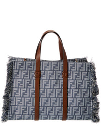 Fendi Summer Ff Denim & Leather Tote