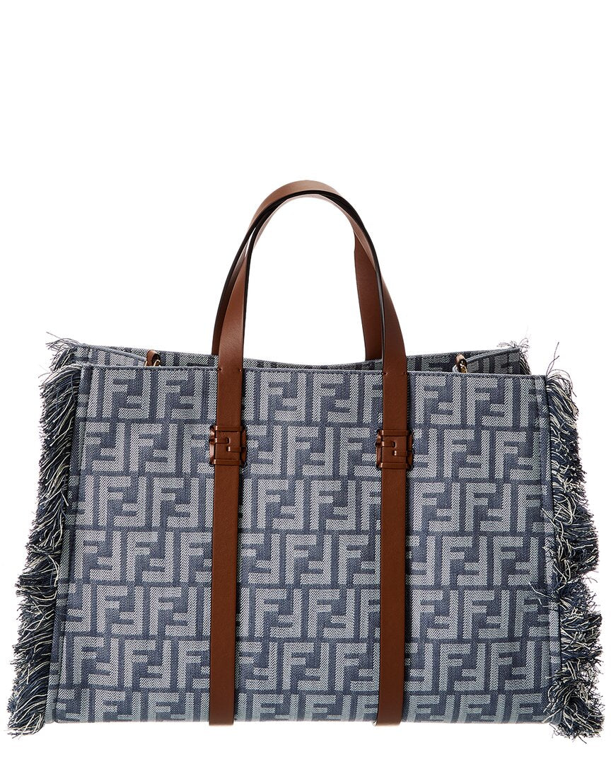 Fendi Summer Ff Denim & Leather Tote