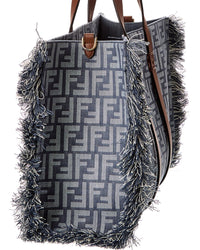 Fendi Summer Ff Denim & Leather Tote