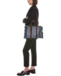 Fendi Summer Ff Denim & Leather Tote