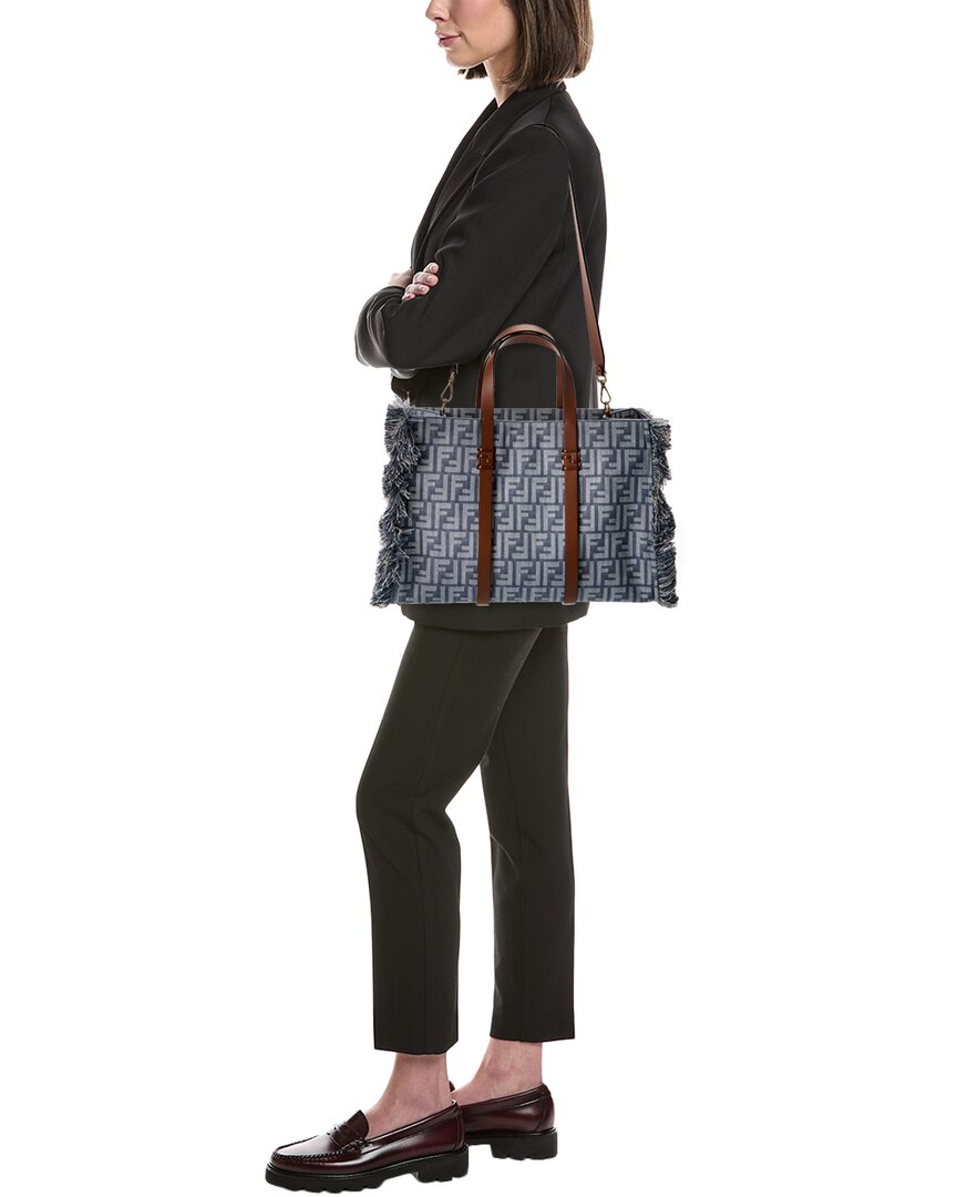 Fendi Summer Ff Denim & Leather Tote