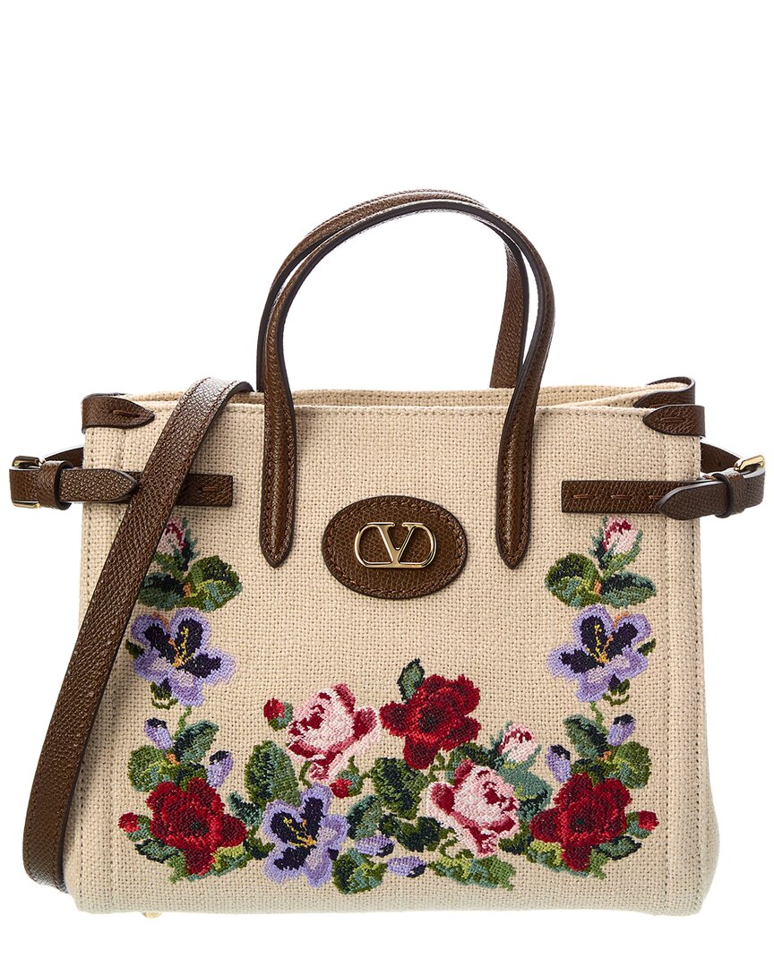 Valentino Valentino Antibes Small Canvas & Leather Tote