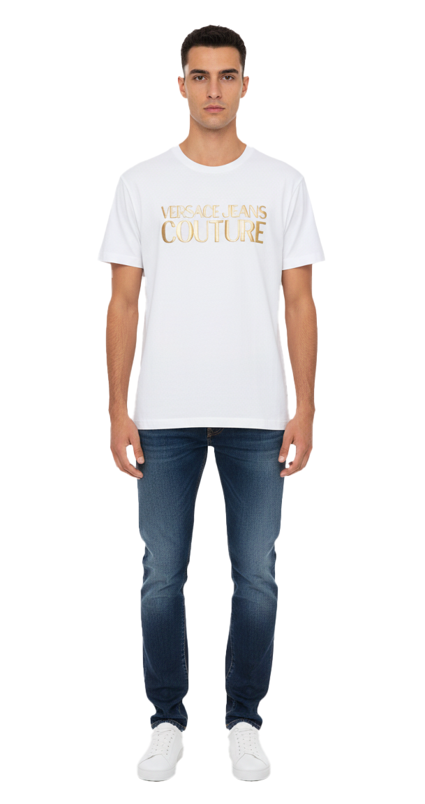 Versace Jeans Couture White/Gold Mens Signature Foil Print T-Shirt