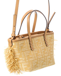 Fendi Roll Mini Ff Raffia & Leather Tote