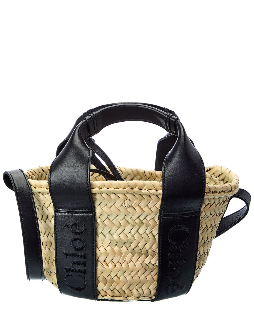 Chloé Sense Small Raffia & Leather Basket Tote