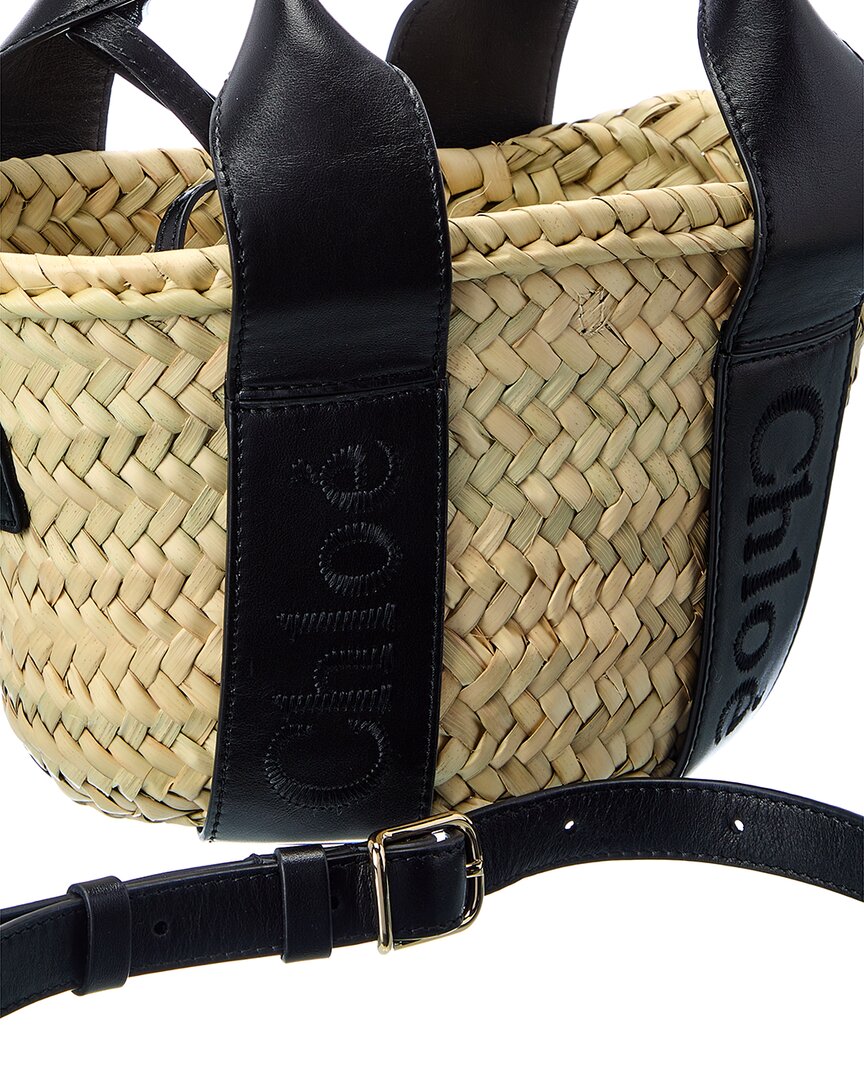 Chloé Sense Small Raffia & Leather Basket Tote