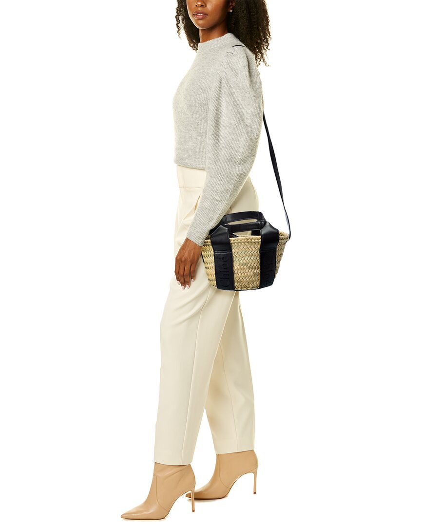 Chloé Sense Small Raffia & Leather Basket Tote