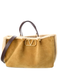 Valentino Vlogo Medium Suede & Shearling Tote