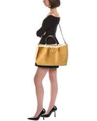 Valentino Vlogo Medium Suede & Shearling Tote