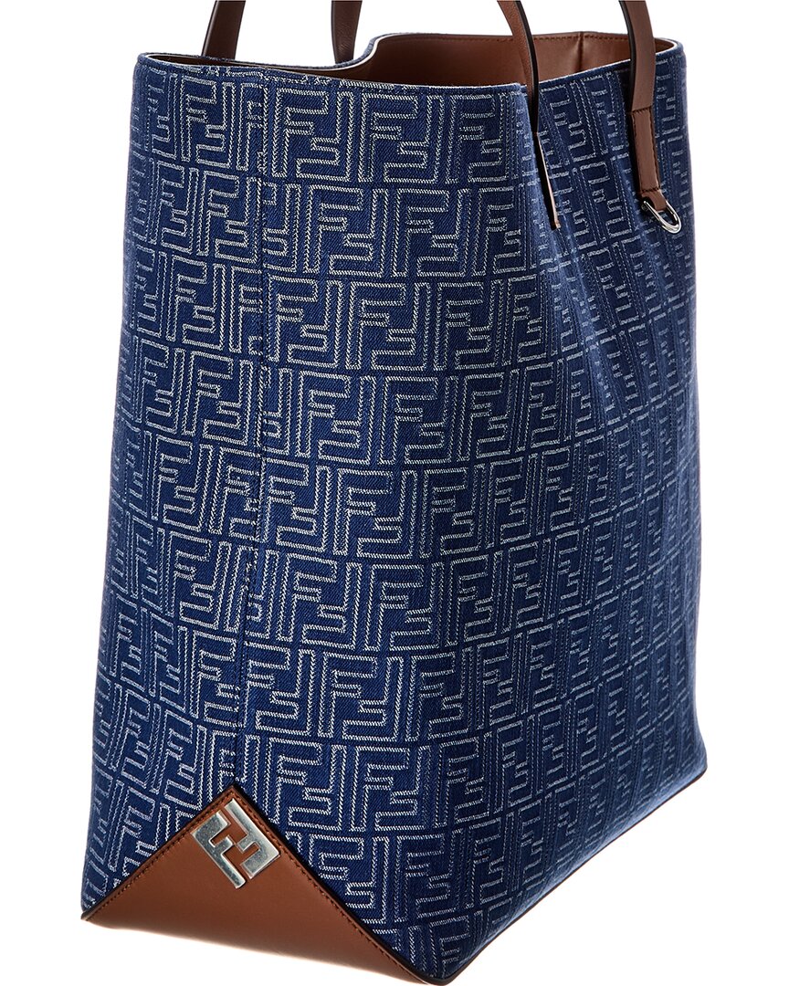 Fendi Ff Medium Denim & Leather Tote
