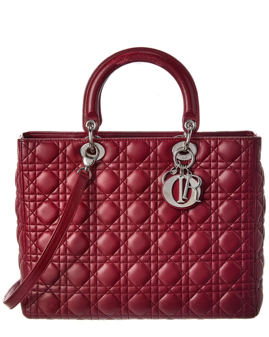 Dior Red Cannage Leather Large Lady Dior (Authentic Pre-Loved)