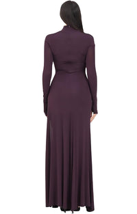Versace Jeans Couture Plum Long Sleeve Cut-Out Maxi Dress with Logo Bar