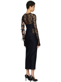Versace Jeans Couture Lace-Inset Cut-Out Black Midi Dress with Logo Bar