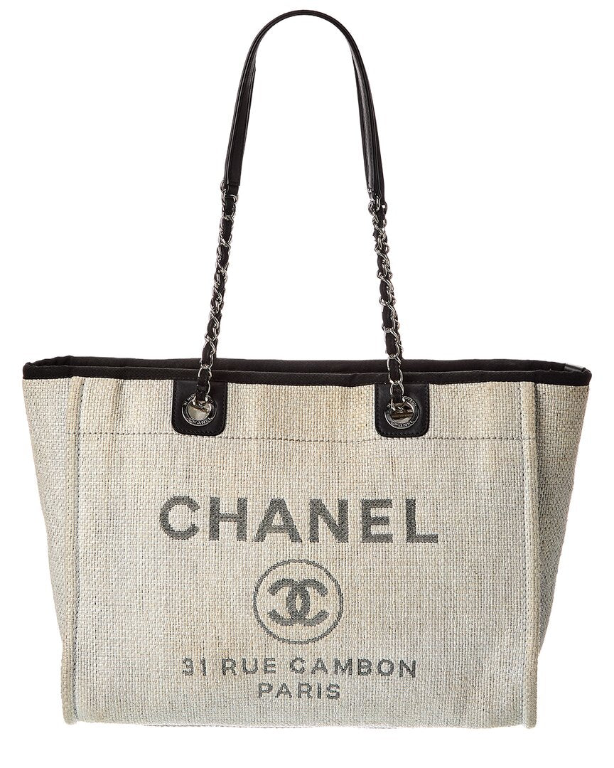 Chanel Grey Raffia Small Deauville Tote (Authentic Pre-Loved)