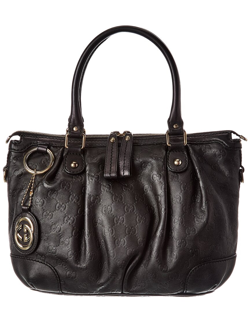 Gucci Black Lambskin Leather Sukey Gg Tote (Authentic Pre-Loved)