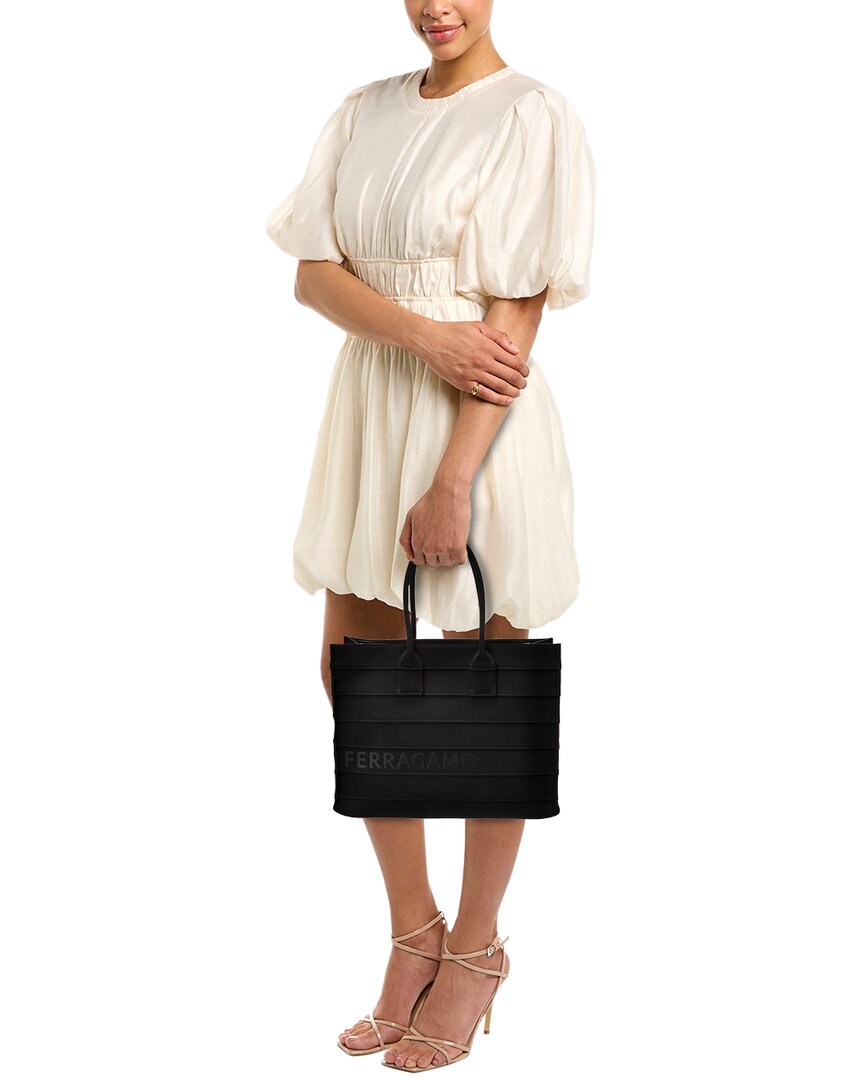 Ferragamo Signature Large Leather-Trim Tote