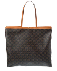Celine Large Flat Triomphe Canvas & Leather Shopper Tote