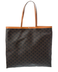 Celine Large Flat Triomphe Canvas & Leather Shopper Tote