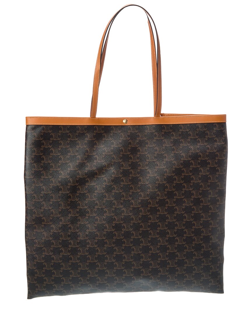 Celine Large Flat Triomphe Canvas & Leather Shopper Tote