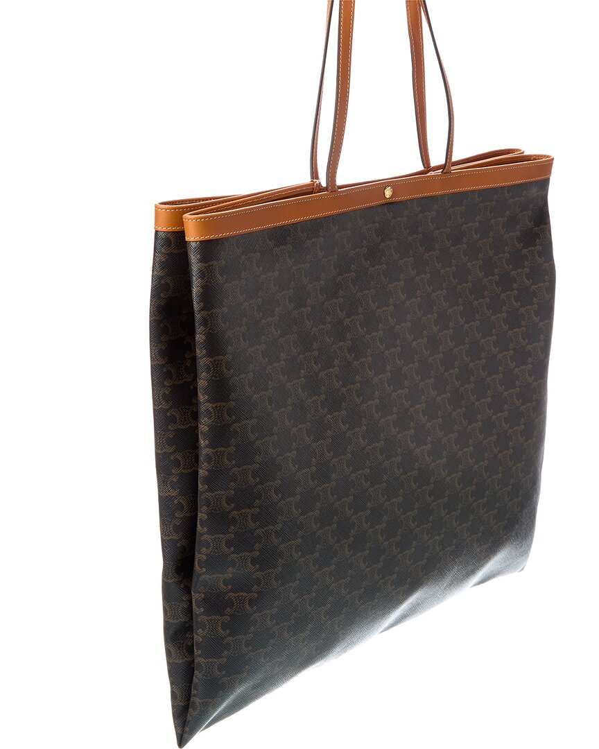 Celine Large Flat Triomphe Canvas & Leather Shopper Tote