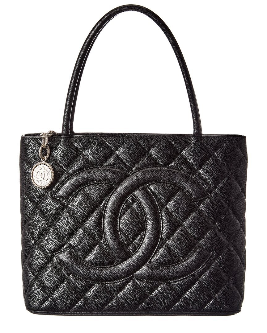 Chanel Black Quilted Caviar Leather Medallion Tote (Authentic Pre-Loved)