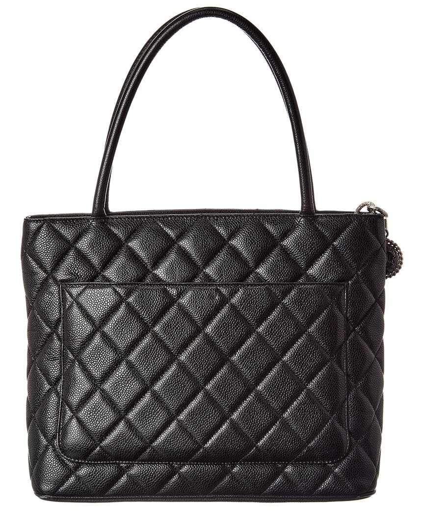 Chanel Black Quilted Caviar Leather Medallion Tote (Authentic Pre-Loved)