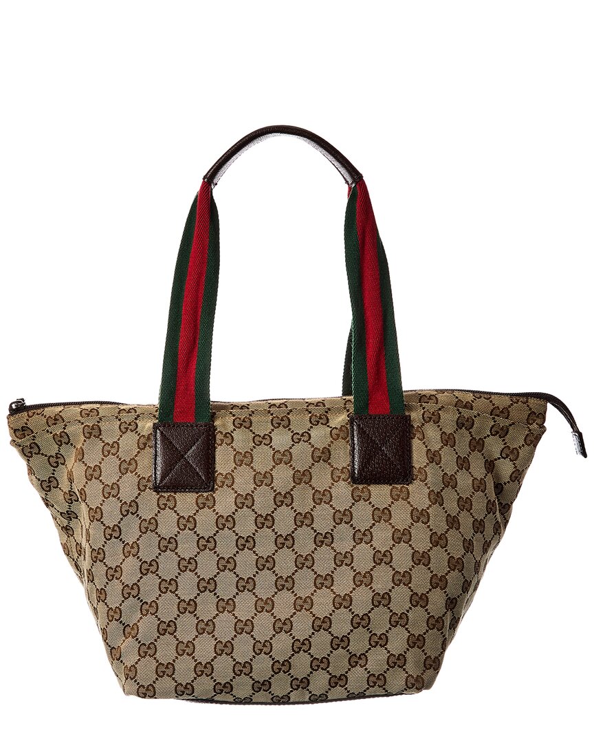 Gucci Dark Brown Monogram Coated Canvas Medium Web Handle Bucket Tote