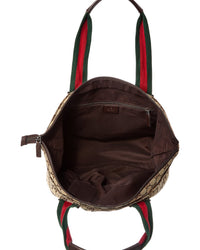 Gucci Dark Brown Monogram Coated Canvas Medium Web Handle Bucket Tote