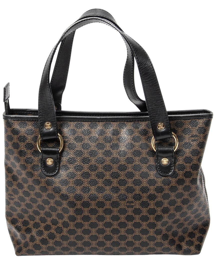 CELINE Celine Black & Brown Macadam Coated Canvas Small Zip Tote (Authentic Pre-