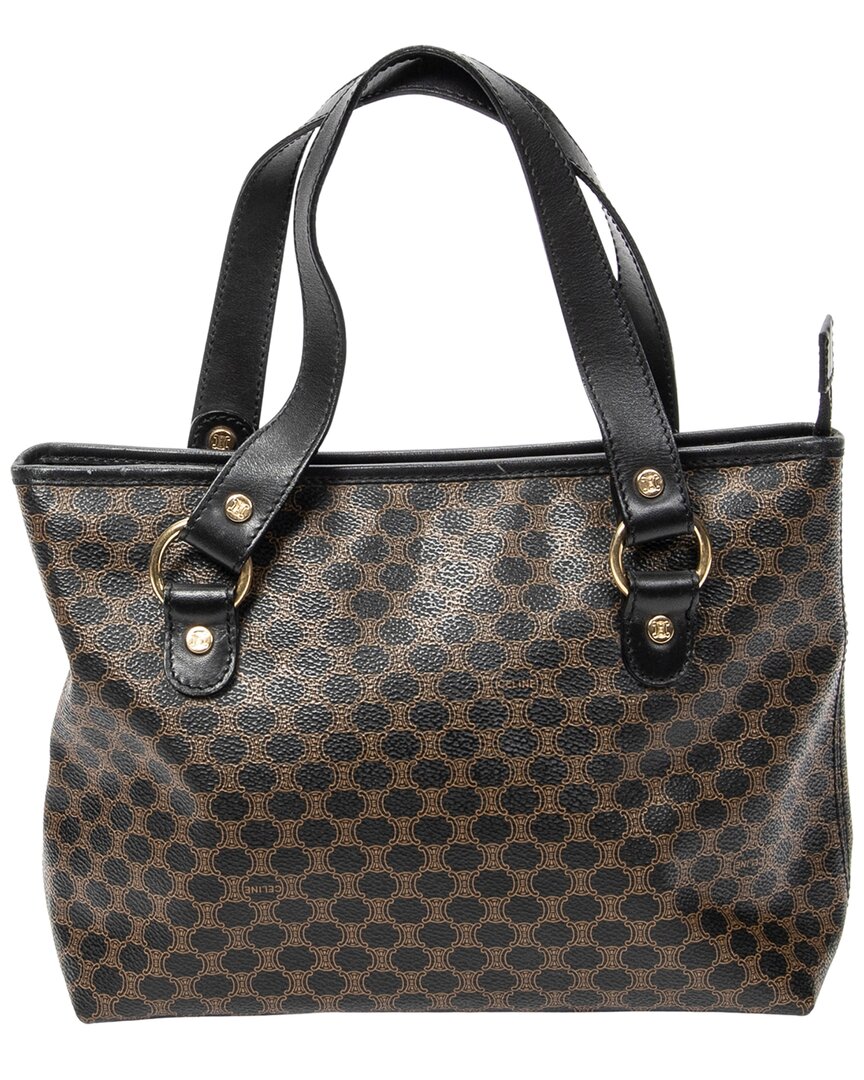 CELINE Celine Black & Brown Macadam Coated Canvas Small Zip Tote (Authentic Pre-