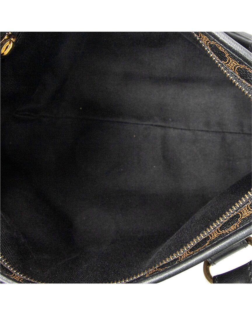 CELINE Celine Black & Brown Macadam Coated Canvas Small Zip Tote (Authentic Pre-
