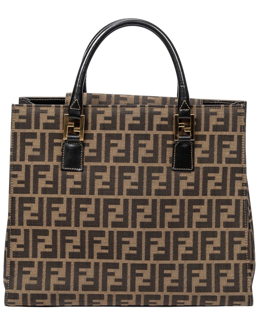 FENDI Fendi Tan & Dark Brown Zucca Canvas Square Tote (Authentic Pre-Loved)