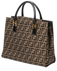 FENDI Fendi Tan & Dark Brown Zucca Canvas Square Tote (Authentic Pre-Loved)