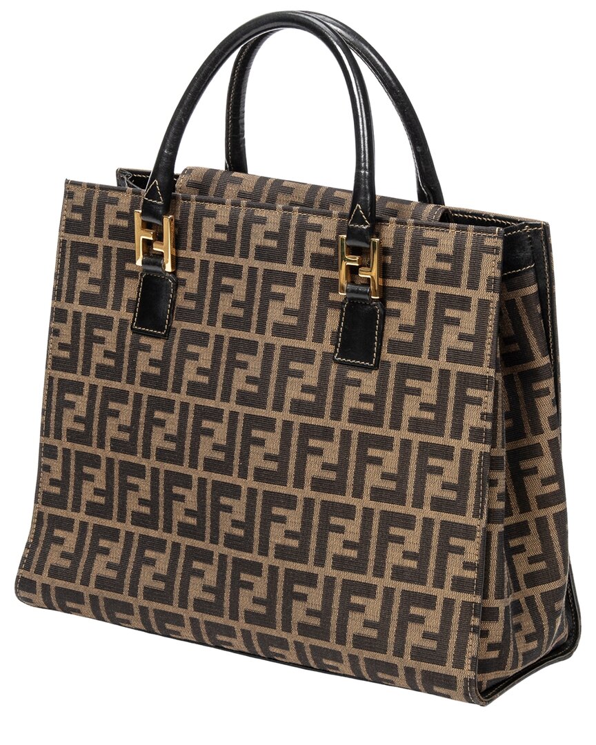 FENDI Fendi Tan & Dark Brown Zucca Canvas Square Tote (Authentic Pre-Loved)