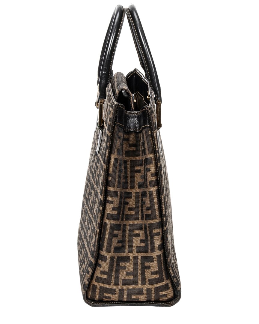 FENDI Fendi Tan & Dark Brown Zucca Canvas Square Tote (Authentic Pre-Loved)