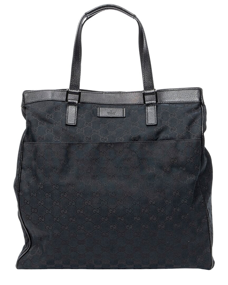 Gucci Gucci Black Monogrammed Canvas Front Pocket Shopping Tote (Authentic Pre-