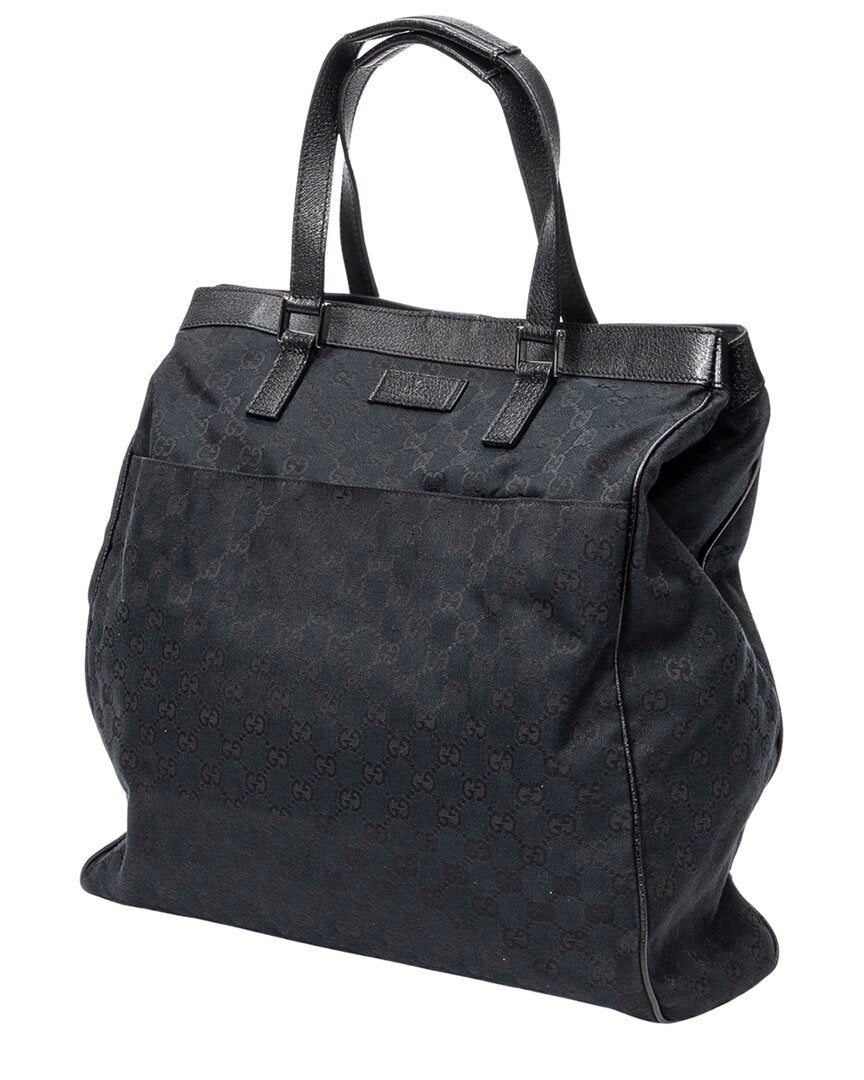 Gucci Gucci Black Monogrammed Canvas Front Pocket Shopping Tote (Authentic Pre-