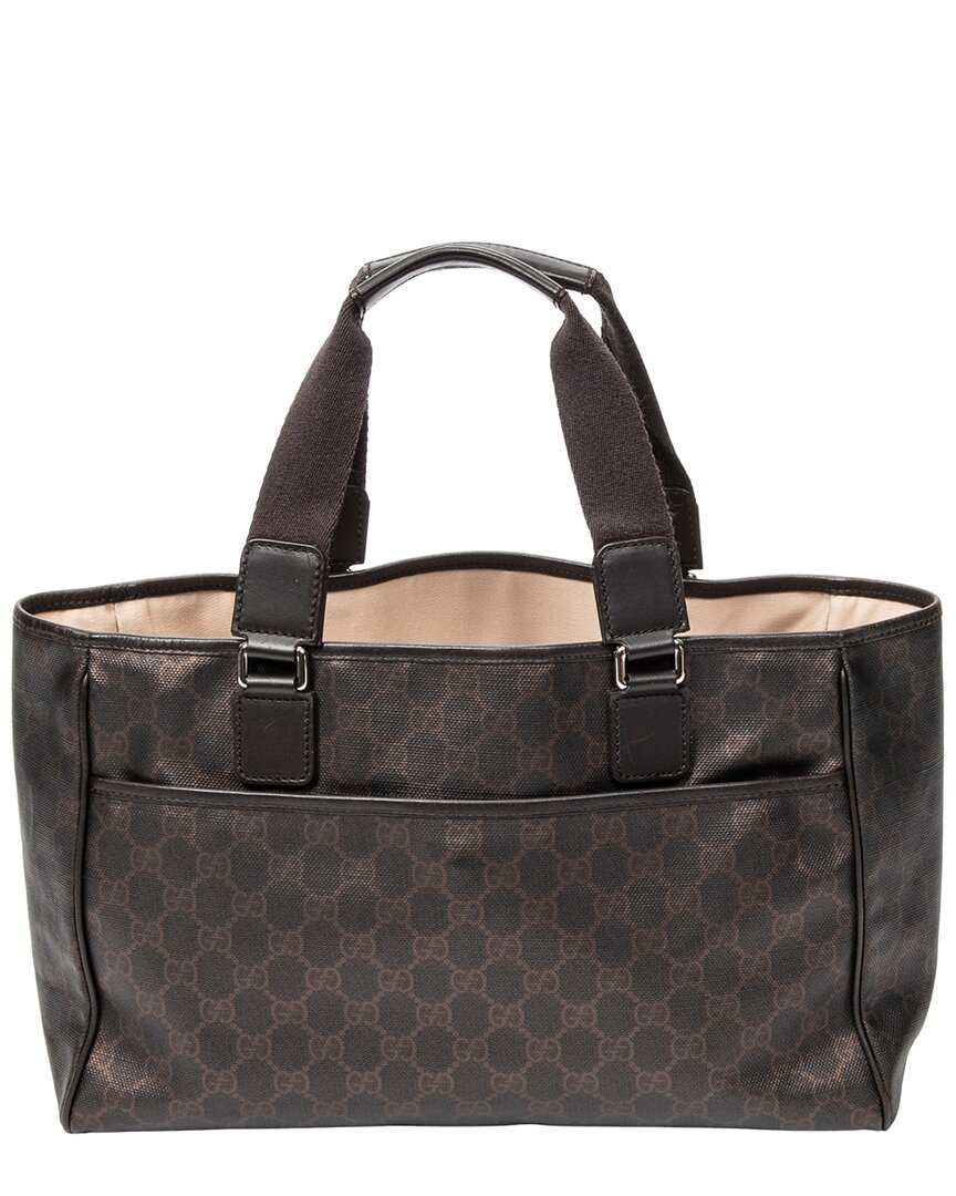 Gucci Gucci Dark Brown Supreme Coated Canvas Open Tote (Authentic Pre-Loved)