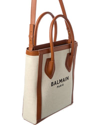 Balmain Logo Canvas & Leather Tote