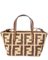 Fendi Roll Mini Ff Raffia & Leather Tote