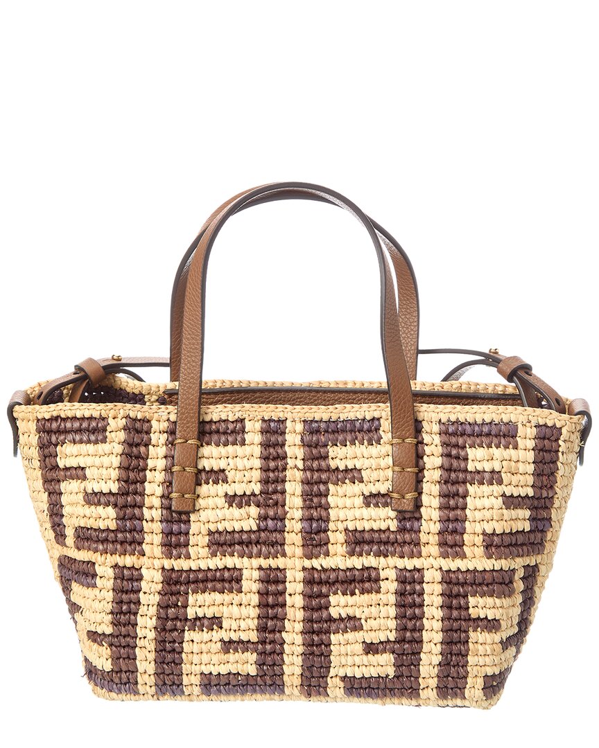 Fendi Roll Mini Ff Raffia & Leather Tote