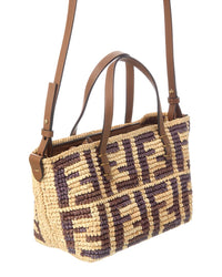 Fendi Roll Mini Ff Raffia & Leather Tote