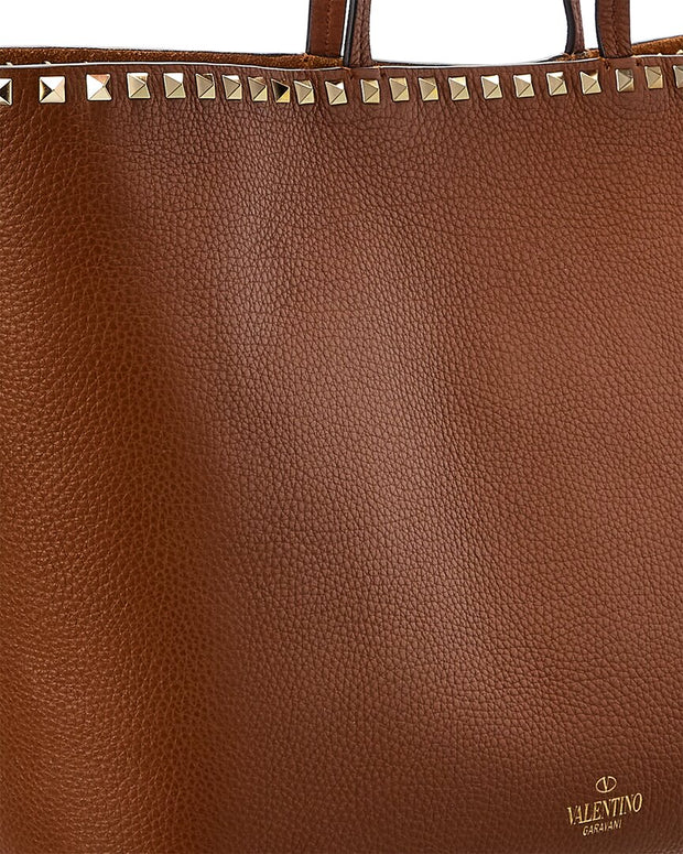 Valentino Rockstud Pebbled Leather Shopper Tote Bag