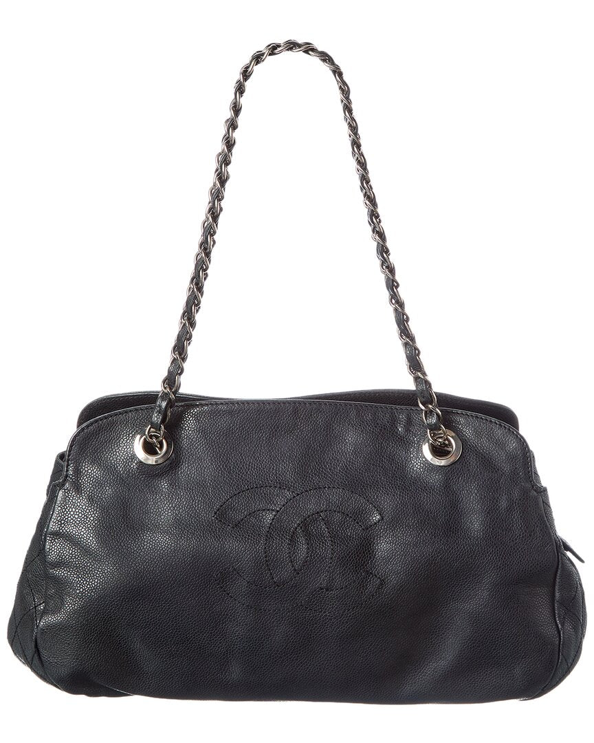 Chanel Black Calfskin Leather Cc Tote (Authentic Pre-Loved)