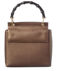 Gucci Gucci Dark Brown Lambskin Leather Bamboo Tote (Authentic Pre-Loved)
