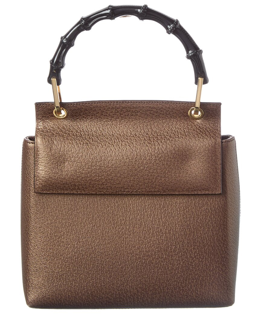 Gucci Gucci Dark Brown Lambskin Leather Bamboo Tote (Authentic Pre-Loved)