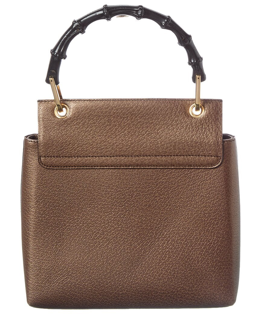 Gucci Gucci Dark Brown Lambskin Leather Bamboo Tote (Authentic Pre-Loved)