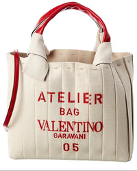 Valentino Atelier 05 Plisse Edition Medium Canvas & Leather Tote
