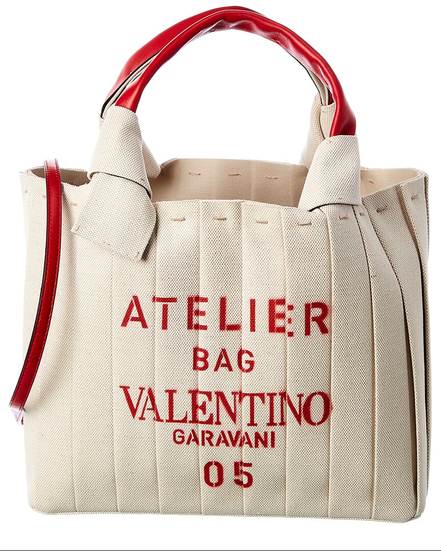 Valentino Atelier 05 Plisse Edition Medium Canvas & Leather Tote