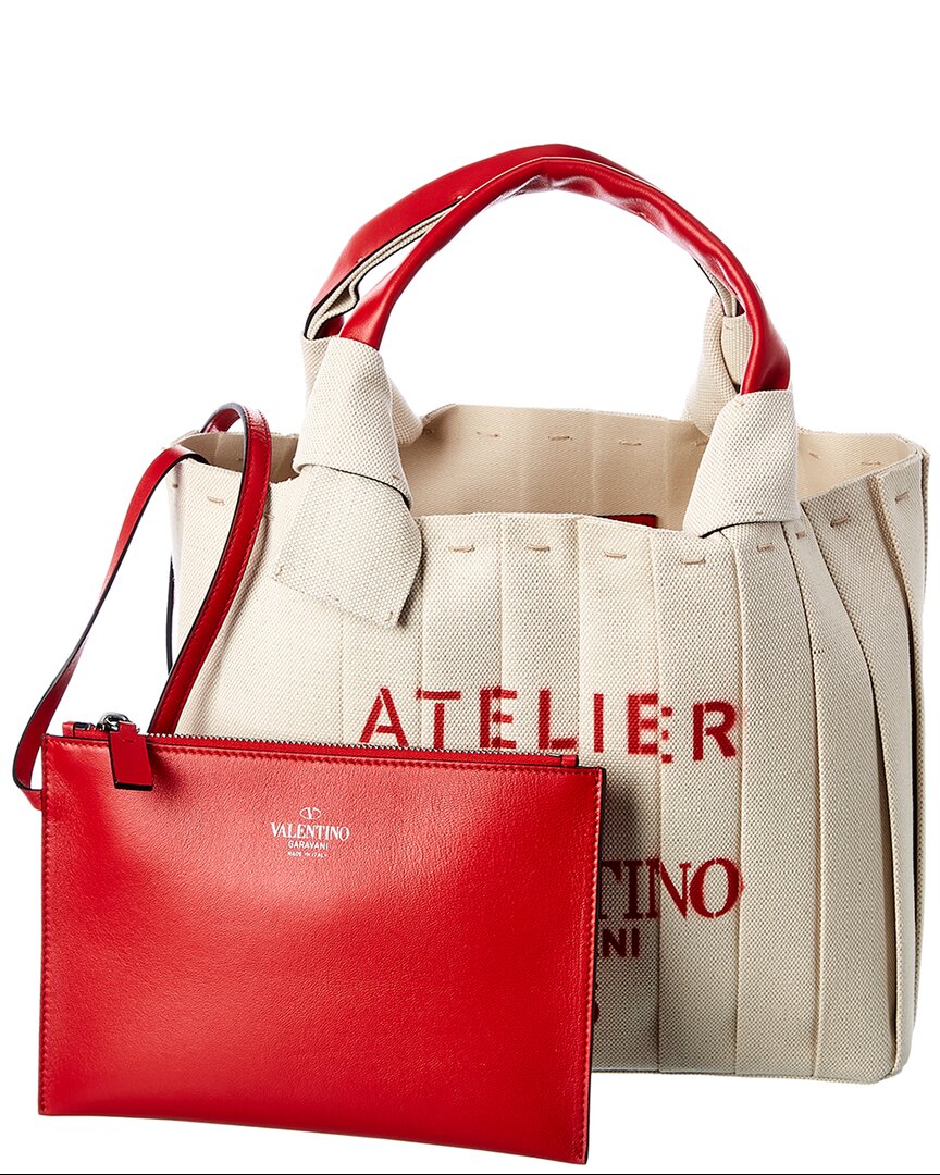 Valentino Atelier 05 Plisse Edition Medium Canvas & Leather Tote
